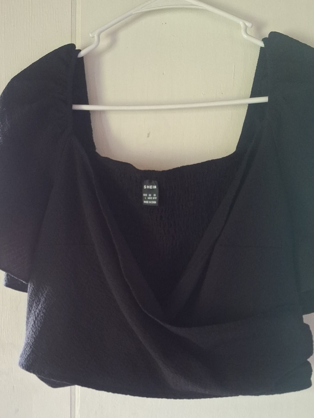 SHEIN Black Off-Shoulder Draped Crop Top